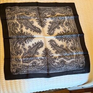 AllSaints Silk Black and White Paisley Scarf